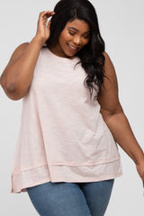 Light Pink Sleeveless Layered Hem Maternity Plus Top