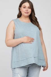 Light Blue Sleeveless Layered Hem Maternity Plus Top