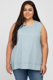 Light Blue Sleeveless Layered Hem Plus Top