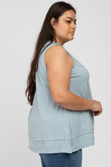 Light Blue Sleeveless Layered Hem Plus Top