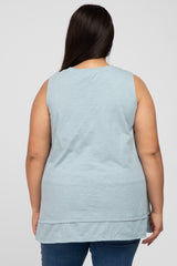 Light Blue Sleeveless Layered Hem Plus Top