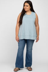 Light Blue Sleeveless Layered Hem Plus Top