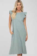 Mint Green Ruffle Sleeve T-Shirt Midi Dress