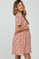 Peach Floral Babydoll Maternity Dress