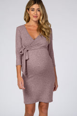 Mauve Brushed Knit Wrap Fitted Maternity/Nursing Dress