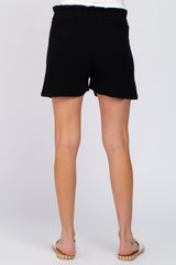 Black Smocked Waist Maternity Pocket Shorts