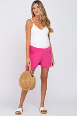 Fuchsia Smocked Waist Maternity Pocket Shorts