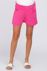 Fuchsia Smocked Waist Maternity Pocket Shorts