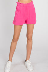 Fuchsia Smocked Waist Pocket Shorts