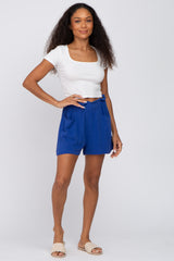 Blue Smocked Waist Maternity Pocket Shorts