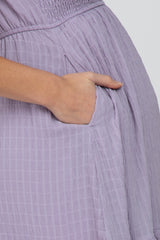 Lavender Smocked Ruffle Maternity Midi Dress