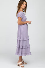 Lavender Smocked Ruffle Midi Dress