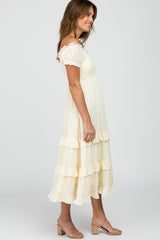 Ivory Smocked Ruffle Midi Dress