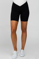 Black Ribbed V-Front Maternity Shorts