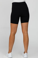 Black Ribbed V-Front Maternity Shorts