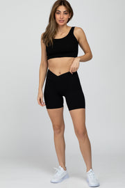 Black Ribbed V-Front Shorts