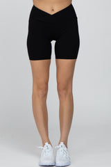 Black Ribbed V-Front Shorts