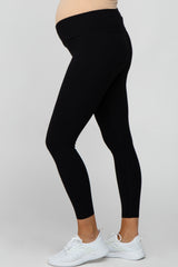 Black Ribbed V-Front Maternity Leggings