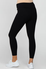 Black Ribbed V-Front Maternity Leggings