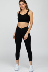 Black Ribbed V-Front Maternity Leggings