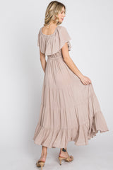 Taupe Off Shoulder Tired Maxi Dress