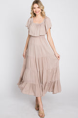 Taupe Off Shoulder Tired Maxi Dress