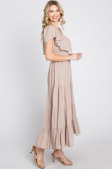 Taupe Off Shoulder Tired Maxi Dress