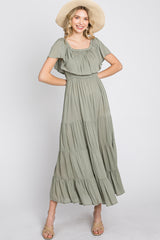 Light Olive Off Shoulder Tired Maxi Dress