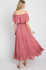 Mauve Off Shoulder Tired Maxi Dress