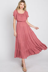 Mauve Off Shoulder Tired Maxi Dress