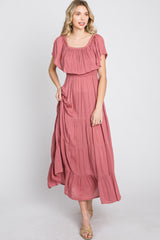 Mauve Off Shoulder Tired Maxi Dress