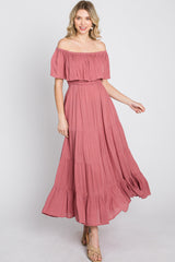 Mauve Off Shoulder Tired Maxi Dress