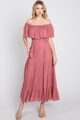 Mauve Off Shoulder Tired Maxi Dress