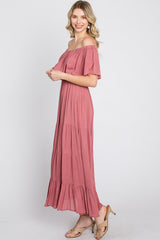 Mauve Off Shoulder Tired Maxi Dress