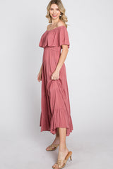 Mauve Off Shoulder Tired Maxi Dress