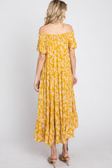 Yellow Floral Off Shoulder Tiered Dress