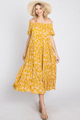 Yellow Floral Off Shoulder Tiered Dress