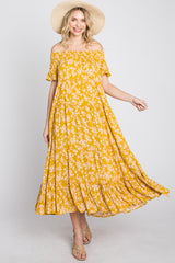 Yellow Floral Off Shoulder Tiered Dress