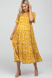 Yellow Floral Off Shoulder Tiered Maternity Dress