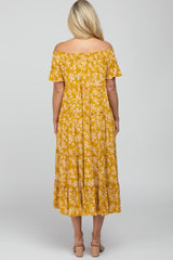 Yellow Floral Off Shoulder Tiered Maternity Dress