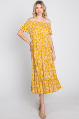 Yellow Floral Off Shoulder Tiered Dress