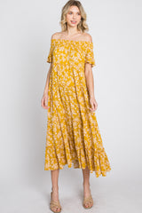 Yellow Floral Off Shoulder Tiered Dress