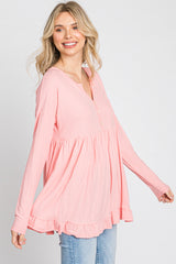 Pink Button Accent Long Sleeve Top