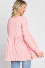 Pink Button Accent Long Sleeve Top