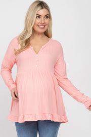 Pink Button Accent Long Sleeve Maternity Top