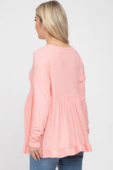 Pink Button Accent Long Sleeve Maternity Top