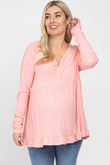 Pink Button Accent Long Sleeve Maternity Top