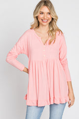 Pink Button Accent Long Sleeve Maternity Top