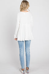 Ivory Button Accent Long Sleeve Top