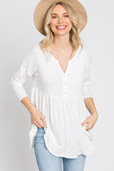 Ivory Button Accent Long Sleeve Top